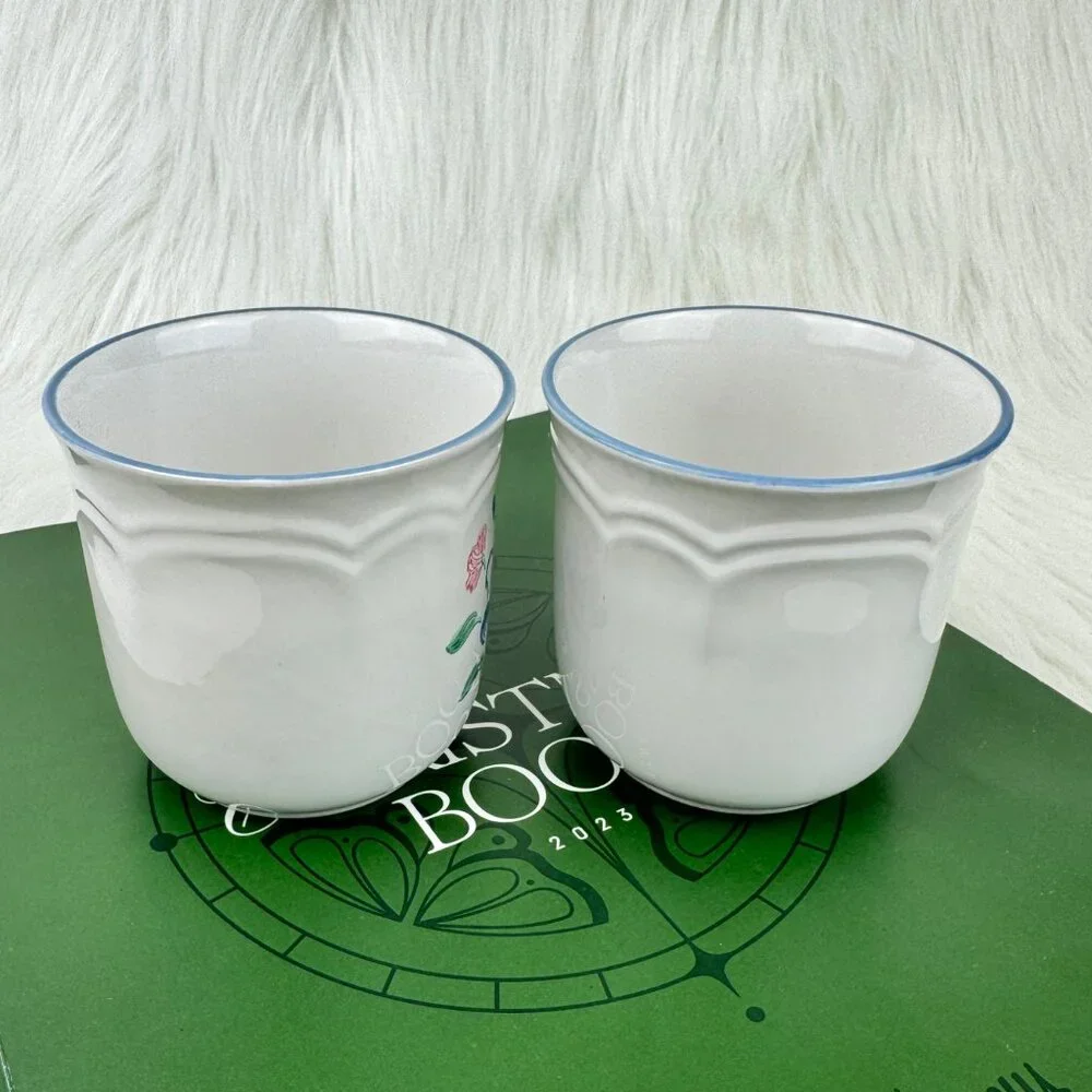 Set of 2 Vintage Floral Expressions Stoneware Coffee Mugs Tea Cups Japan Flower